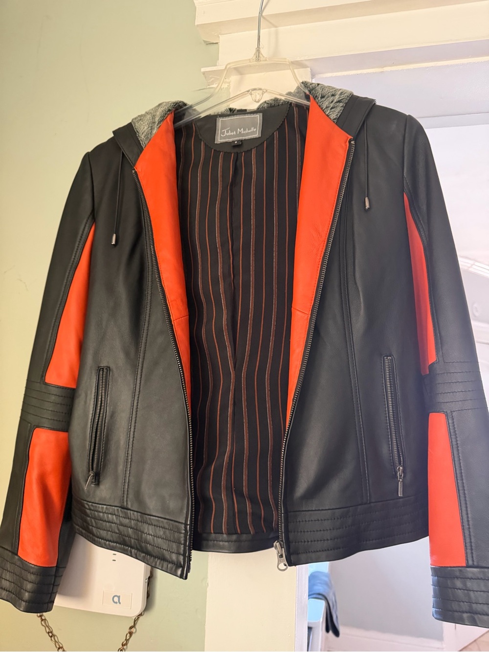 Black Leather Jacket with orange Accents